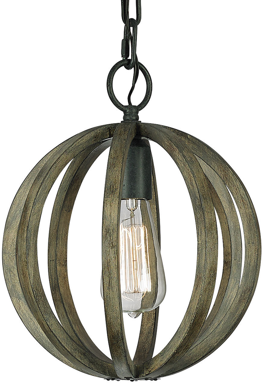 Elstead Lighting Allier 1 Light Spherical Cage Ceiling Mini Pendant Dark Wood, Antique iron, E27