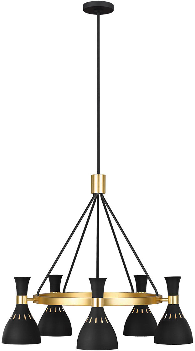 Elstead Lighting Joan 5 Light Chandelier, Midnight Black, Midnight Black , Burnished Brass, E27