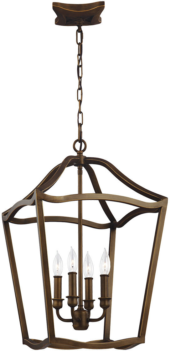 Elstead Lighting Yarmouth 4 Light Candle Pendant Chain Lantern, Painted Aged Brass