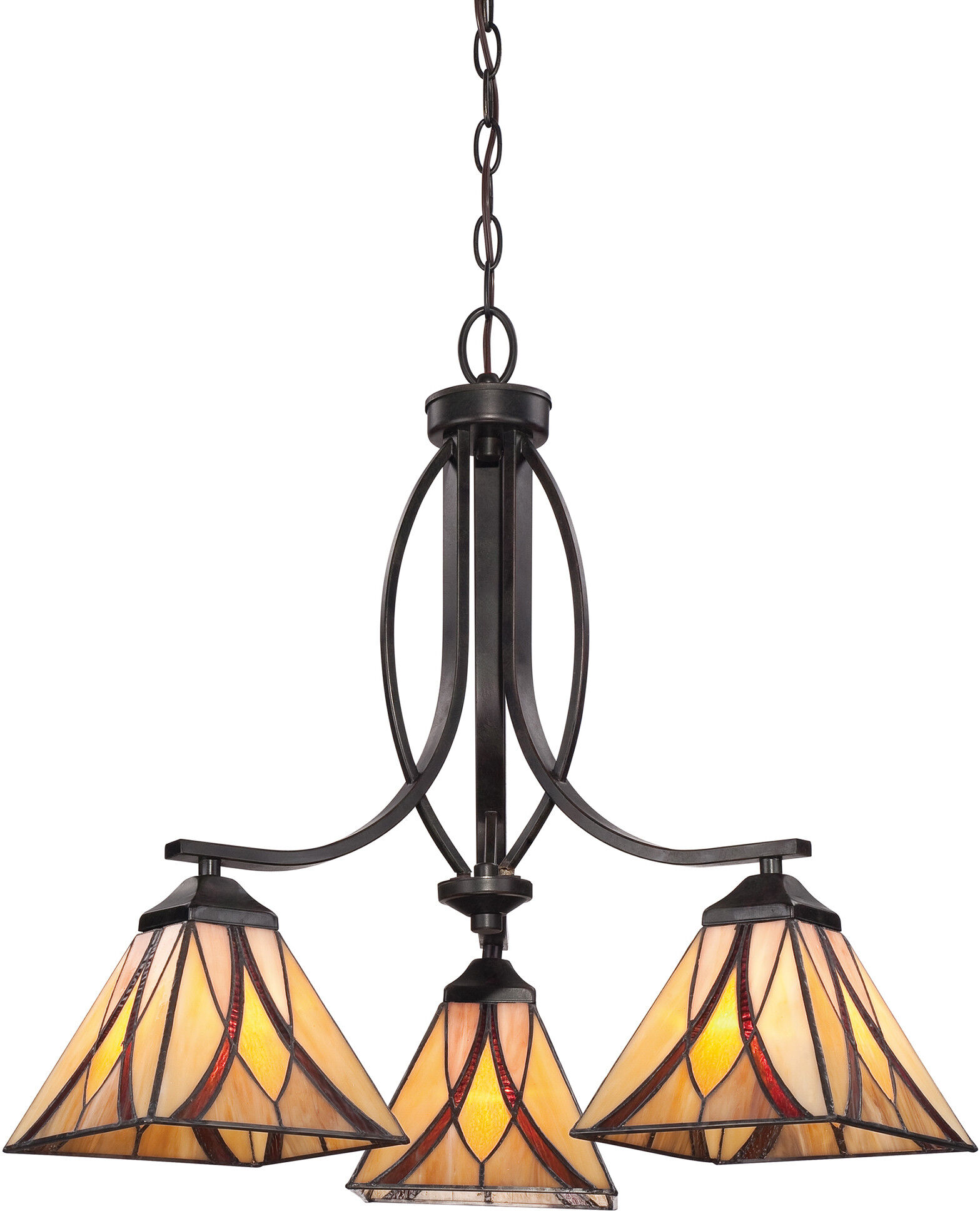 Elstead Lighting Asheville 3 Light Pendant Chandelier Light Bronze, Tiffany Glass, E27