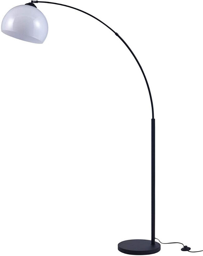 Elstead Lighting Arc Floor Lamp, Metal Base, Steel Rod, Satin Black, White Acrylic Shade - Made.com - Clearance Stock