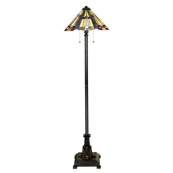 Elstead Lighting Inglenook 2 Light Floor Lamp Bronze, Tiffany Glass, E27