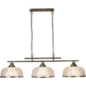 Searchlight Lighting Bistro 3 Light Ceiling Pendant Bar White, Antique Brass with Glass Shades, E27