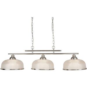Searchlight Lighting Bistro 3 Light Ceiling Pendant Bar Satin Silver, White with Glass Shades, E27