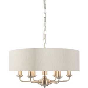 Endon Collection Lighting Highclere 6 Lamp Single Shade Pendant Light Brushed Chrome Plate, Natural Linen