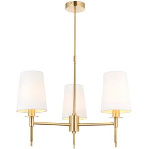 Merano Lighting Florence Multi Arm Shade Pendant Ceiling Lamp, Satin Brass Plate, Vintage White Fabric