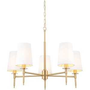 Merano Lighting Florence Multi Arm Shade Pendant Ceiling Lamp, Satin Brass Plate, Vintage White Fabric