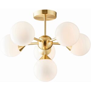 Endon Collection Lighting Oscar Semi Flush Satin Brushed Gold Effect Plate & Gloss White Glass 6 Light Dimmable IP20 - G9