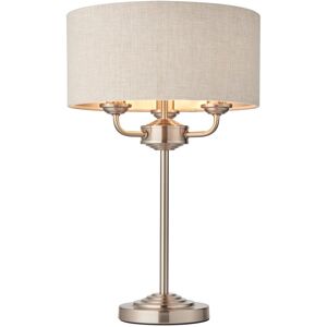 Endon Collection Lighting Highclere Table Lamp Brushed Chrome Plate, Natural Linen Shade