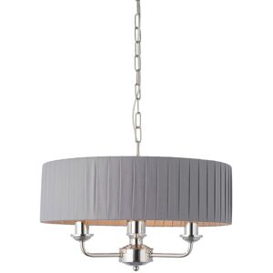 Endon Collection Lighting Highclere 3 Lamp Single Shade Pendant Light Bright Nickel Plate, Charcoal Fabric