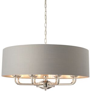 Endon Collection Lighting Highclere 6 Lamp Single Shade Pendant Light Bright Nickel Plate, Charcoal Fabric