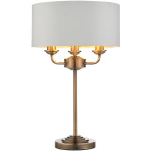 Endon Collection Lighting Highclere Base & Shade Table Lamp, Antique Brass Plate, Vintage White Fabric