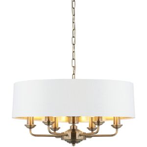 Endon Collection Lighting Highclere 6 Lamp Single Shade Pendant Ceiling Lamp, Antique Brass Plate, Vintage White Fabric