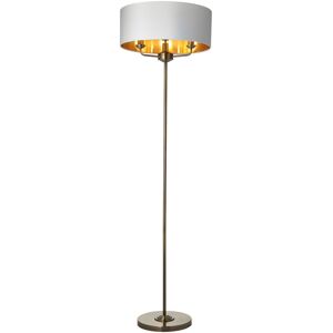 Endon Collection Lighting Highclere Base & Shade Floor Lamp, Antique Brass Plate, Vintage White Fabric