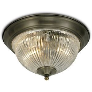 INSPIRED LIGHTING Macy IP44 2 Light E14 Flush Ceiling Light, Antique Brass with Clear Ribbed Glass