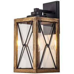 Luminosa Lighting Clarendon Large Wall Lamp, 1 x E27, Wood Effect & Black, Clear Glass, IP54, 2yrs Warranty Luminosa Lighting Clarendon Large Wall Lamp, 1 x E27, Wood Effect & Black, Clear Glass, IP54, 2yrs Warranty