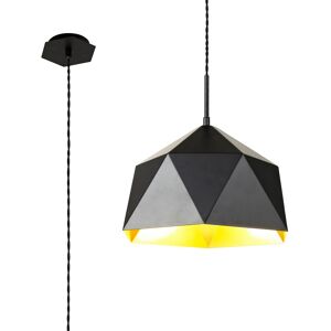 Luminosa Lighting Morris Single Pendant, 1 Light Adjustable E27, Matt Black, Gold Inner Luminosa Lighting Morris Single Pendant, 1 Light Adjustable E27, Matt Black, Gold Inner