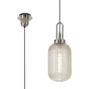 Luminosa Lighting Yorktown 1 Light Pendant E27 With 20cm Tubular Ribbed Glass, Champagne Polished Nickel, Matt Black Luminosa Lighting Yorktown 1 Light Pendant E27 With 20cm Tubular Ribbed Glass, Champagne Polished Nickel, Matt Black
