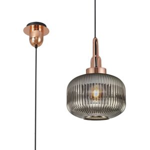 Luminosa Lighting Yorktown 1 Light Pendant E27 With 30cm Pumpkin Shaped Ribbed Glass, Smoked Copper, Matt Black Luminosa Lighting Yorktown 1 Light Pendant E27 With 30cm Pumpkin Shaped Ribbed Glass, Smoked Copper, Matt Black