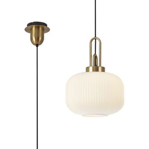 Luminosa Lighting Yorktown 1 Light Pendant E27 With 30cm Pumpkin Shaped Ribbed Glass, Opal Brass Gold, Matt Black Luminosa Lighting Yorktown 1 Light Pendant E27 With 30cm Pumpkin Shaped Ribbed Glass, Opal Brass Gold, Matt Black