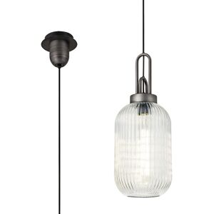 Luminosa Lighting Yorktown 1 Light Pendant E27 20cm Tubular Ribbed Glass, Clear Black, Aged Pewter Luminosa Lighting Yorktown 1 Light Pendant E27 20cm Tubular Ribbed Glass, Clear Black, Aged Pewter