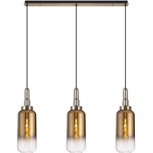 Luminosa Lighting Yorktown Linear 3 Light Pendant E27 With 16cm Cylinder Glass, Brass Gold, Clear Brass Gold, Matt Black Luminosa Lighting Yorktown Linear 3 Light Pendant E27 With 16cm Cylinder Glass, Brass Gold, Clear Brass Gold, Matt Black