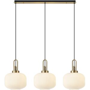 Luminosa Lighting Yorktown Linear 3 Light Pendant E27, Brass Gold, Matt Black With 30cm Round Ribbed Opal Glass Luminosa Lighting Yorktown Linear 3 Light Pendant E27, Brass Gold, Matt Black With 30cm Round Ribbed Opal Glass