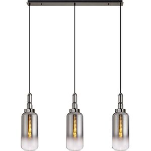 Luminosa Lighting Yorktown Linear 3 Light Pendant E27 With 16cm Cylinder Glass, Smoked, Clear Black Chrome, Matt Black Luminosa Lighting Yorktown Linear 3 Light Pendant E27 With 16cm Cylinder Glass, Smoked, Clear Black Chrome, Matt Black