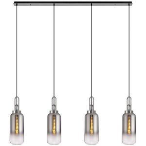 Luminosa Lighting Yorktown Linear 4 Light Pendant E27 With 16cm Cylinder Glass, Smoked, Clear Polished Nickel, Matt Black Luminosa Lighting Yorktown Linear 4 Light Pendant E27 With 16cm Cylinder Glass, Smoked, Clear Polished Nickel, Matt Black