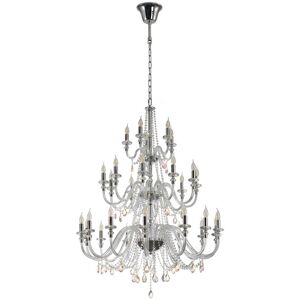 Luminosa Lighting Allegany Chandelier Pendant, 29 Light E14, Polished Chrome, Clear Glass, Crystal, Item Weight: 23.8kg Luminosa Lighting Allegany Chandelier Pendant, 29 Light E14, Polished Chrome, Clear Glass, Crystal, Item Weight: 23.8kg