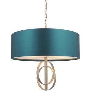 Merano Lighting Trento 5 Light Ceiling Pendant Antique Silver Leaf & Teal Satin Fabric Merano Lighting Trento 5 Light Ceiling Pendant Antique Silver Leaf & Teal Satin Fabric