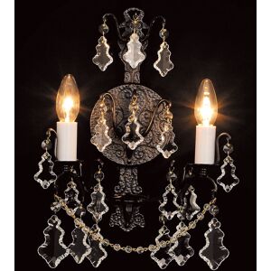 Impex Lighting Montmartre 2 Light Lead Crystal Antique Bronze Candle Wall Lamp Impex Lighting Montmartre 2 Light Lead Crystal Antique Bronze Candle Wall Lamp