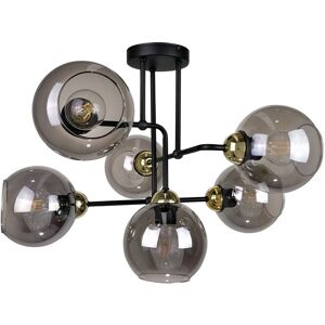 Keter Lighting Cosmo Multi Arm Semi Flush Ceiling Light Black, Gold, 55cm, 6x E27 Keter Lighting Cosmo Multi Arm Semi Flush Ceiling Light Black, Gold, 55cm, 6x E27
