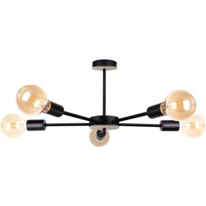 Keter Lighting Sun Multi Arm Semi Flush Ceiling Light Wood, Black, 48cm, 5x E27 Keter Lighting Sun Multi Arm Semi Flush Ceiling Light Wood, Black, 48cm, 5x E27