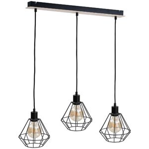 Keter Lighting Atwood Bar Pendant Ceiling Light Black, Wood, 63cm, 3x E27 Keter Lighting Atwood Bar Pendant Ceiling Light Black, Wood, 63cm, 3x E27