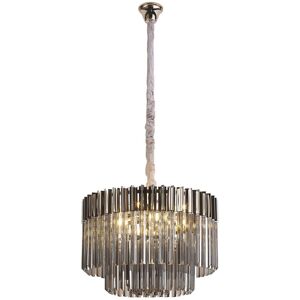 Luminosa Lighting Poland Ceiling Pendant Round 8 Light E14, Polished Nickel, Smoke Sculpted Glass, Item Weight: 17.3kg Luminosa Lighting Poland Ceiling Pendant Round 8 Light E14, Polished Nickel, Smoke Sculpted Glass, Item Weight: 17.3kg