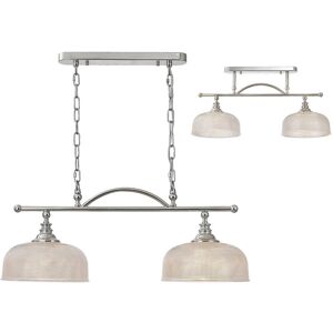 Luminosa Lighting DeRuyter Semi Flush, Ceiling Pendant Bar, 2 Light Adjustable E27, Polished Nickel, Prismatic Glass Luminosa Lighting DeRuyter Semi Flush, Ceiling Pendant Bar, 2 Light Adjustable E27, Polished Nickel, Prismatic Glass