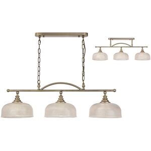 Luminosa Lighting DeRuyter Semi Flush, Ceiling Pendant Bar, 3 Light Adjustable E27, Antique Brass, Prismatic Glass Luminosa Lighting DeRuyter Semi Flush, Ceiling Pendant Bar, 3 Light Adjustable E27, Antique Brass, Prismatic Glass