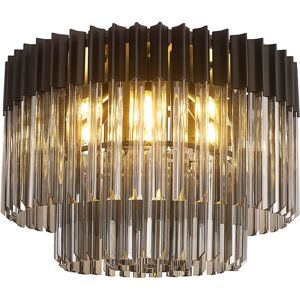 Luminosa Lighting Poland Ceiling Lamp Round 7 Light E14, Matt Black, Smoke Sculpted Glass, Item Weight: 15.3kg Luminosa Lighting Poland Ceiling Lamp Round 7 Light E14, Matt Black, Smoke Sculpted Glass, Item Weight: 15.3kg