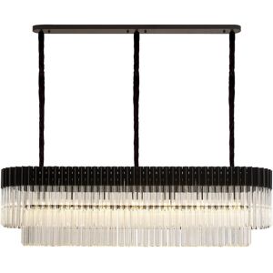 Luminosa Lighting Poland Ceiling Pendant Rectangle 7 Light E14, Matt Black, Clear Sculpted Glass, Item Weight: 28kg Luminosa Lighting Poland Ceiling Pendant Rectangle 7 Light E14, Matt Black, Clear Sculpted Glass, Item Weight: 28kg