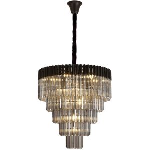 Luminosa Lighting Poland Ceiling Pendant Round 5 Tier 19 Light E14, Matt Black, Smoke Sculpted Glass, Item Weight: 32.6kg Luminosa Lighting Poland Ceiling Pendant Round 5 Tier 19 Light E14, Matt Black, Smoke Sculpted Glass, Item Weight: 32.6kg