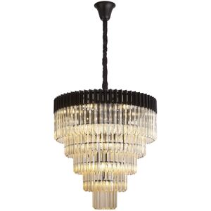 Luminosa Lighting Poland Ceiling Pendant Round 5 Tier 19 Light E14, Matt Black, Cognac Sculpted Glass, Item Weight: 32.6kg Luminosa Lighting Poland Ceiling Pendant Round 5 Tier 19 Light E14, Matt Black, Cognac Sculpted Glass, Item Weight: 32.6kg