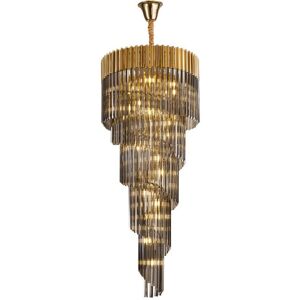 Luminosa Lighting Poland Ceiling Pendant Round 5 Tier 23 Light E14, Brass, Smoke Sculpted Glass Luminosa Lighting Poland Ceiling Pendant Round 5 Tier 23 Light E14, Brass, Smoke Sculpted Glass
