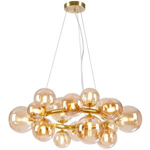 Luminosa Lighting Marshall Circular Ceiling Pendant, 16 Light G9, Satin Gold, Amber Plated Glass Luminosa Lighting Marshall Circular Ceiling Pendant, 16 Light G9, Satin Gold, Amber Plated Glass