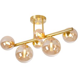 Luminosa Lighting Marshall Semi Flush Ceiling Lamp, 6 Light G9, Satin Gold, Amber Plated Glass Luminosa Lighting Marshall Semi Flush Ceiling Lamp, 6 Light G9, Satin Gold, Amber Plated Glass