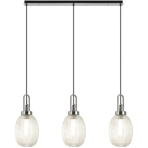 Luminosa Lighting Yorktown Linear 3 Light Ceiling Pendant E27 With 20cm Almond Ribbed Glass, Champagne Polished Nickel, Matt Black Luminosa Lighting Yorktown Linear 3 Light Ceiling Pendant E27 With 20cm Almond Ribbed Glass, Champagne Polished Nickel, Matt Black