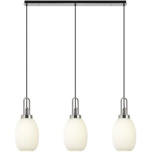 Luminosa Lighting Yorktown Linear 3 Light Ceiling Pendant E27 With 20cm Almond Ribbed Glass, Opal Polished Nickel, Matt Black Luminosa Lighting Yorktown Linear 3 Light Ceiling Pendant E27 With 20cm Almond Ribbed Glass, Opal Polished Nickel, Matt Black