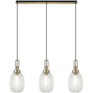 Luminosa Lighting Yorktown Linear 3 Light Ceiling Pendant E27 With 20cm Almond Ribbed Glass, Clear Brass Gold, Matt Black Luminosa Lighting Yorktown Linear 3 Light Ceiling Pendant E27 With 20cm Almond Ribbed Glass, Clear Brass Gold, Matt Black