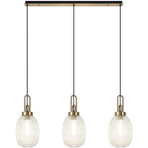 Luminosa Lighting Yorktown Linear 3 Light Ceiling Pendant E27 With 20cm Almond Ribbed Glass, Champagne Brass Gold, Matt Black Luminosa Lighting Yorktown Linear 3 Light Ceiling Pendant E27 With 20cm Almond Ribbed Glass, Champagne Brass Gold, Matt Black