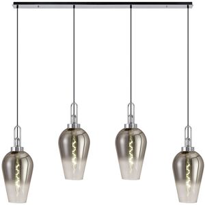 Luminosa Lighting Yorktown Linear 4 Light Ceiling Pendant E27 With 23cm Pear Glass, Smoked, Clear Polished Nickel, Matt Black Luminosa Lighting Yorktown Linear 4 Light Ceiling Pendant E27 With 23cm Pear Glass, Smoked, Clear Polished Nickel, Matt Black